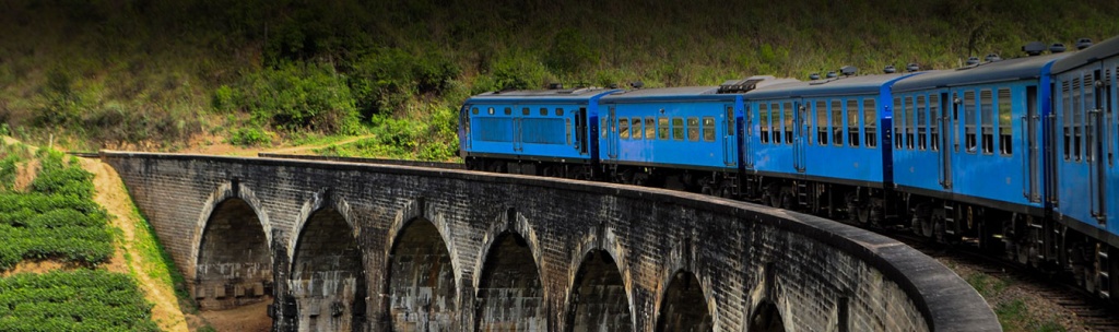 Scenic train ride on nine arches bridge in Sri Lanka